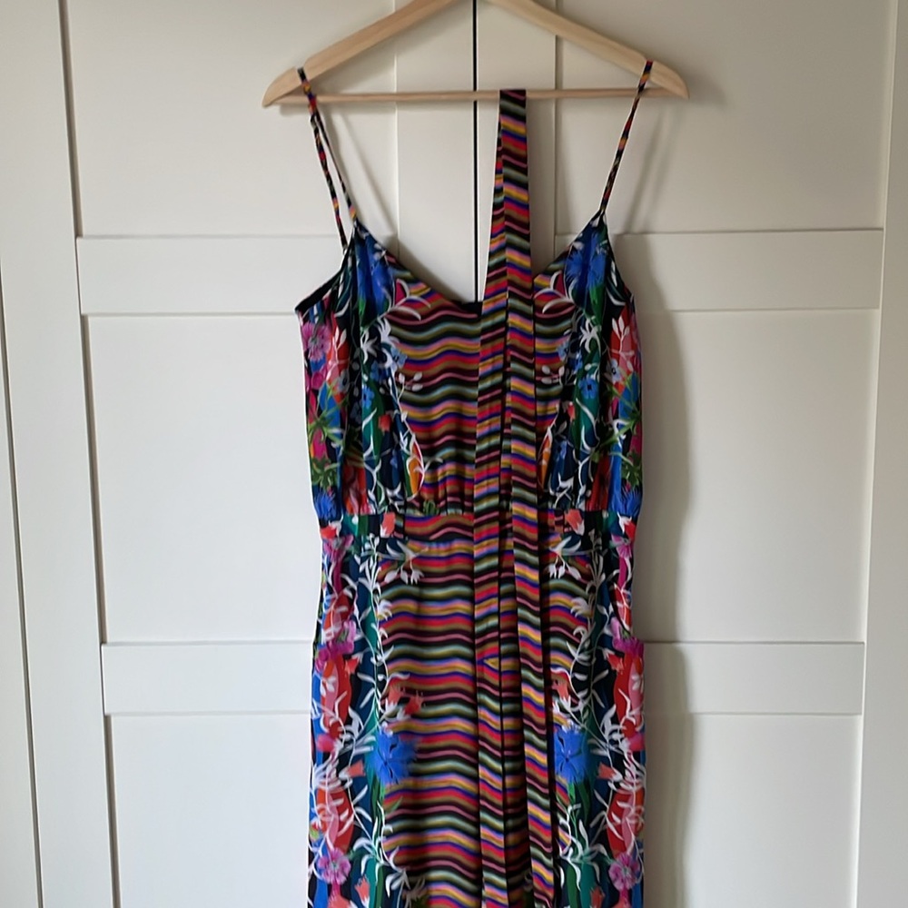 SALONI Loretta Jumpsuit in Meadow Silk Spaghetti Strap Colorful Floral - Picture 4 of 11